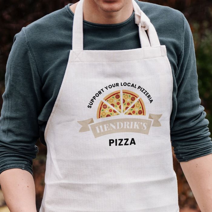 Gepersonaliseerd keukenschort met pizza en naam